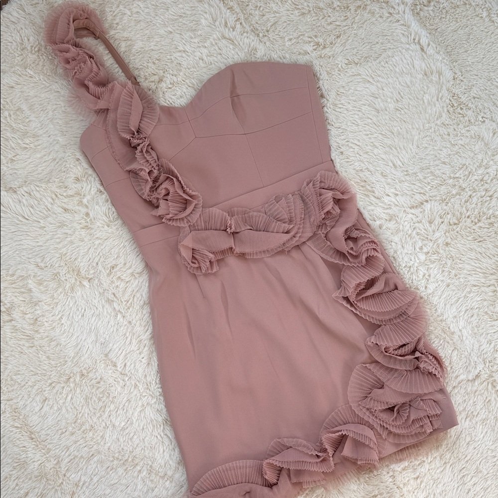 BCBG Dusty pink, one shoulder mini with ruffle details! - Picture 2 of 6